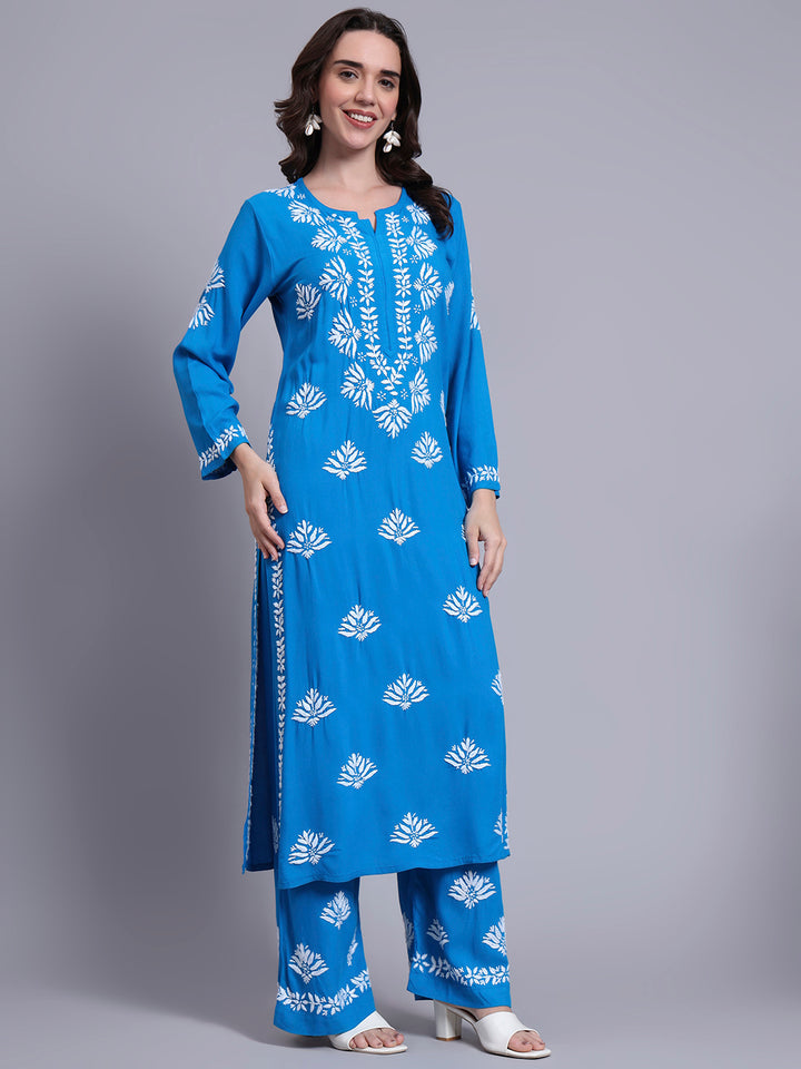 Women Hand Embroidered Chikankari Rayon kurta set PC4084KS