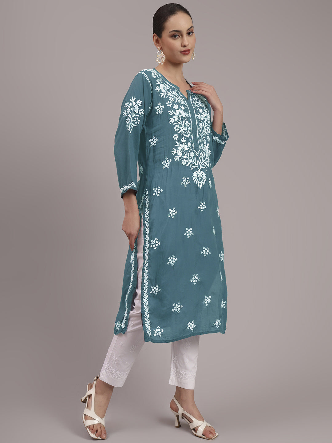Hand Embroidered Chikankari Modal Straight Kurta- PC4059