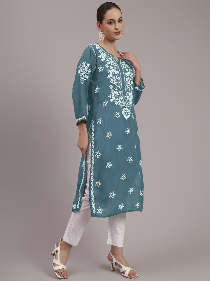 Hand Embroidered Chikankari Modal Straight Kurta- PC4059