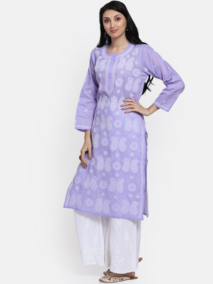 Hand Embroidered Chikankari Cotton Straight Kurta- PC3495