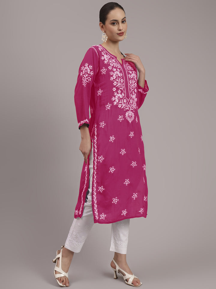 Hand Embroidered Chikankari Modal Straight Kurta- PC4059