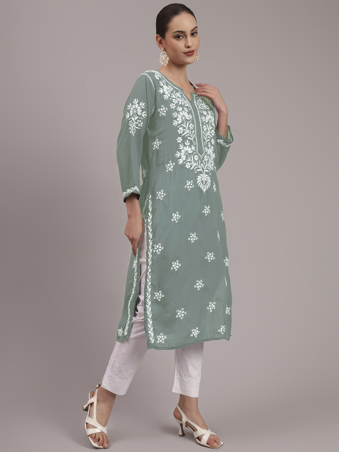Hand Embroidered Chikankari Modal Straight Kurta- PC4059