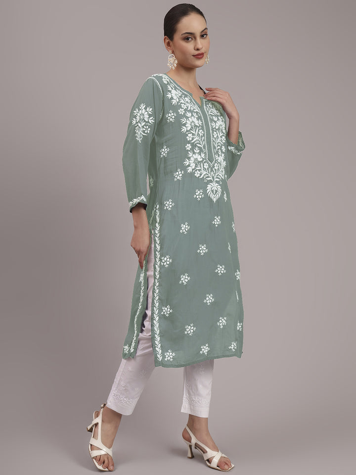 Hand Embroidered Chikankari Modal Straight Kurta- PC4059