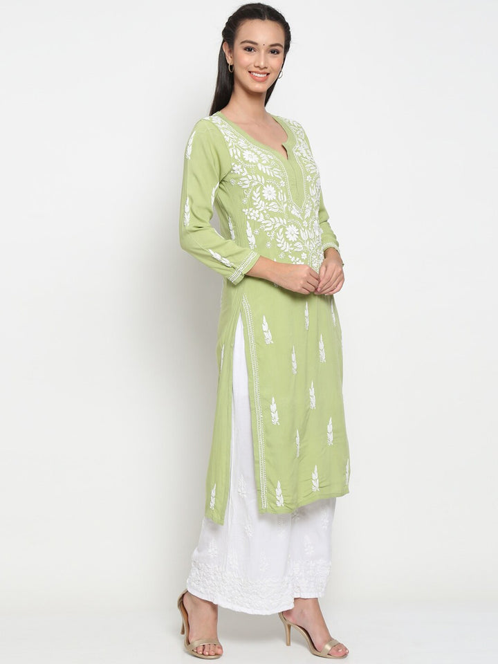 Hand Embroidered White Chikankari Rayon straight Kurta-PC3451