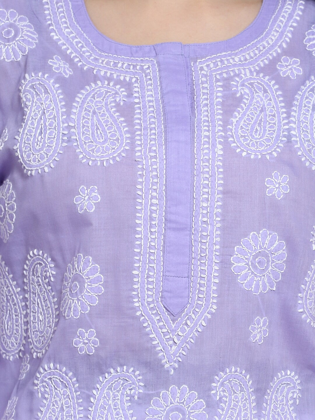 Hand Embroidered Chikankari Cotton Straight Kurta- PC3495