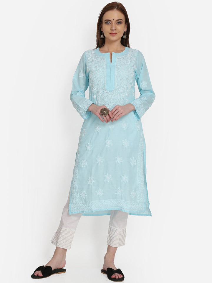 Hand Embroidered Cotton Straight Kurta-PC3435