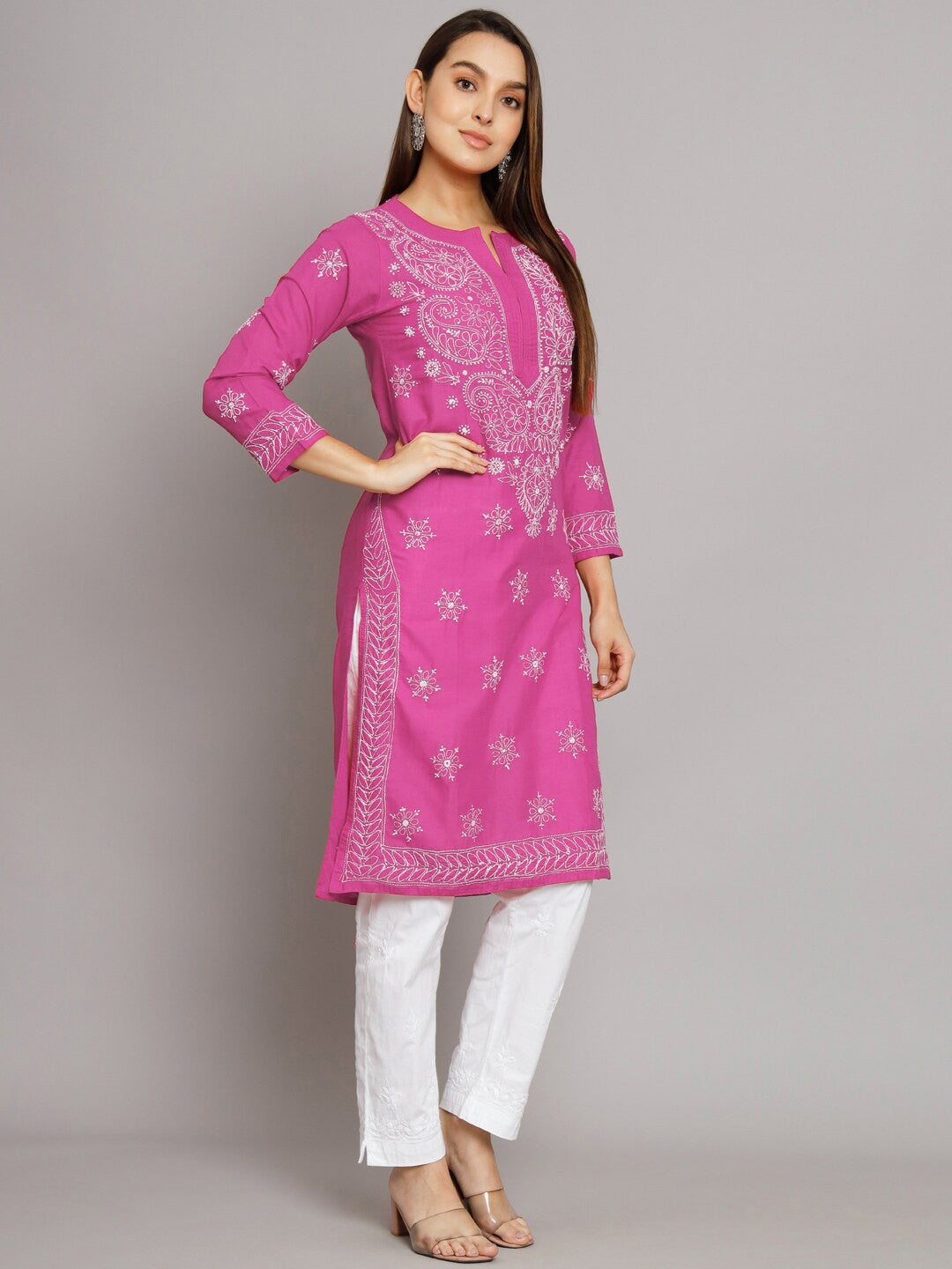 Women Hand Embroidered Cotton Straight Kurta-PC3435