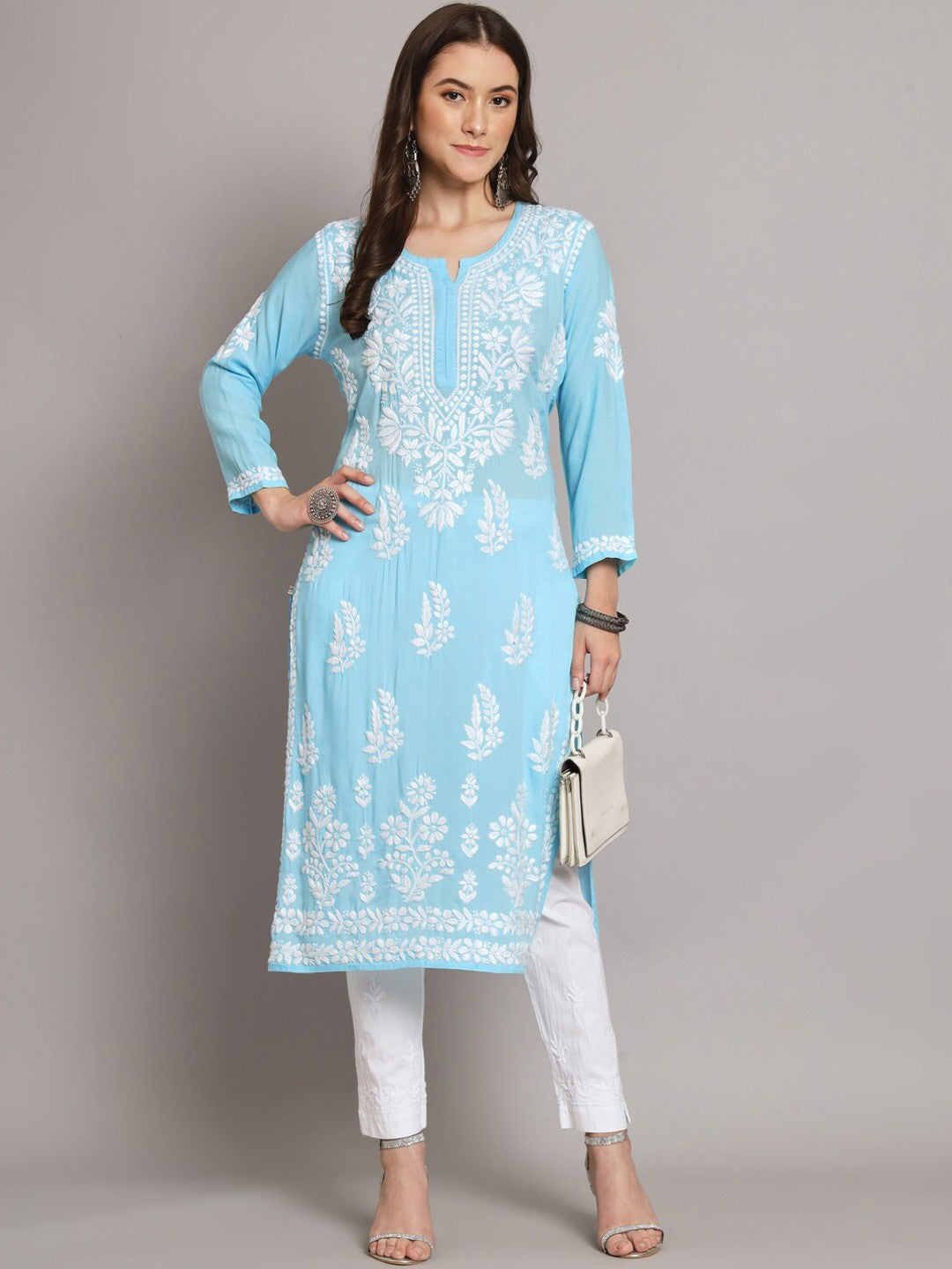 Women Hand Embroidered Chikankari Modal Straight Kurta- PC3659