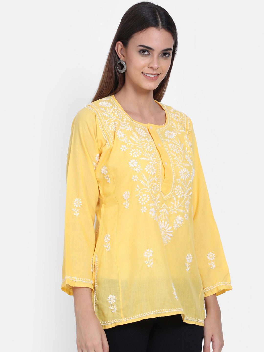 Women Hand Embroidered Chikankari Cotton Kurti-STV115