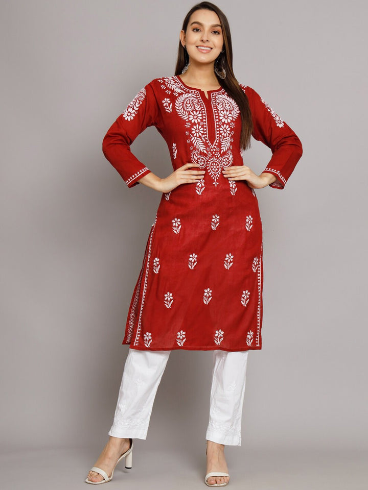 Hand Embroidered Chikankari Cotton Straight Kurta-PC3561