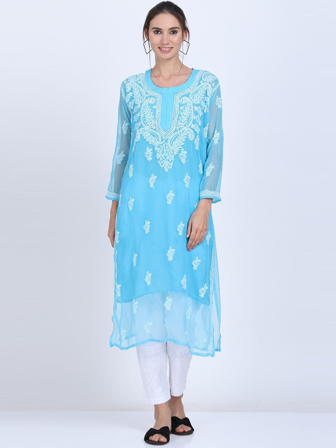 Hand Embroidered Chikankari Georgette straight Kurta with matching slip- PC3487