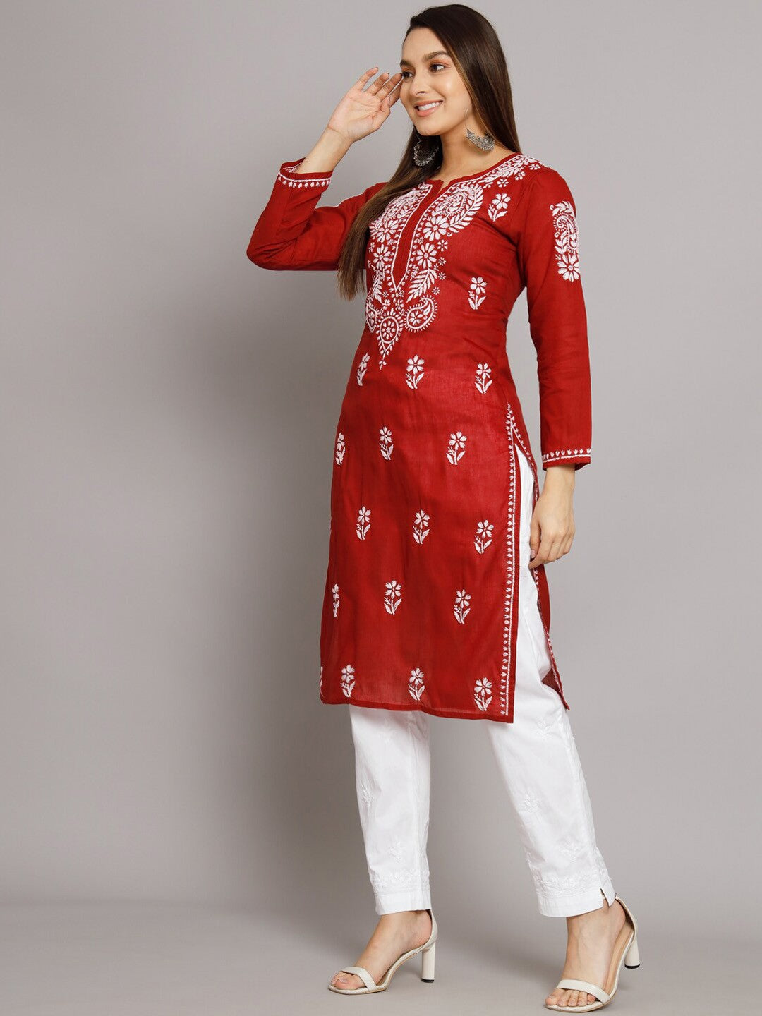 Hand Embroidered Chikankari Cotton Straight Kurta-PC3561