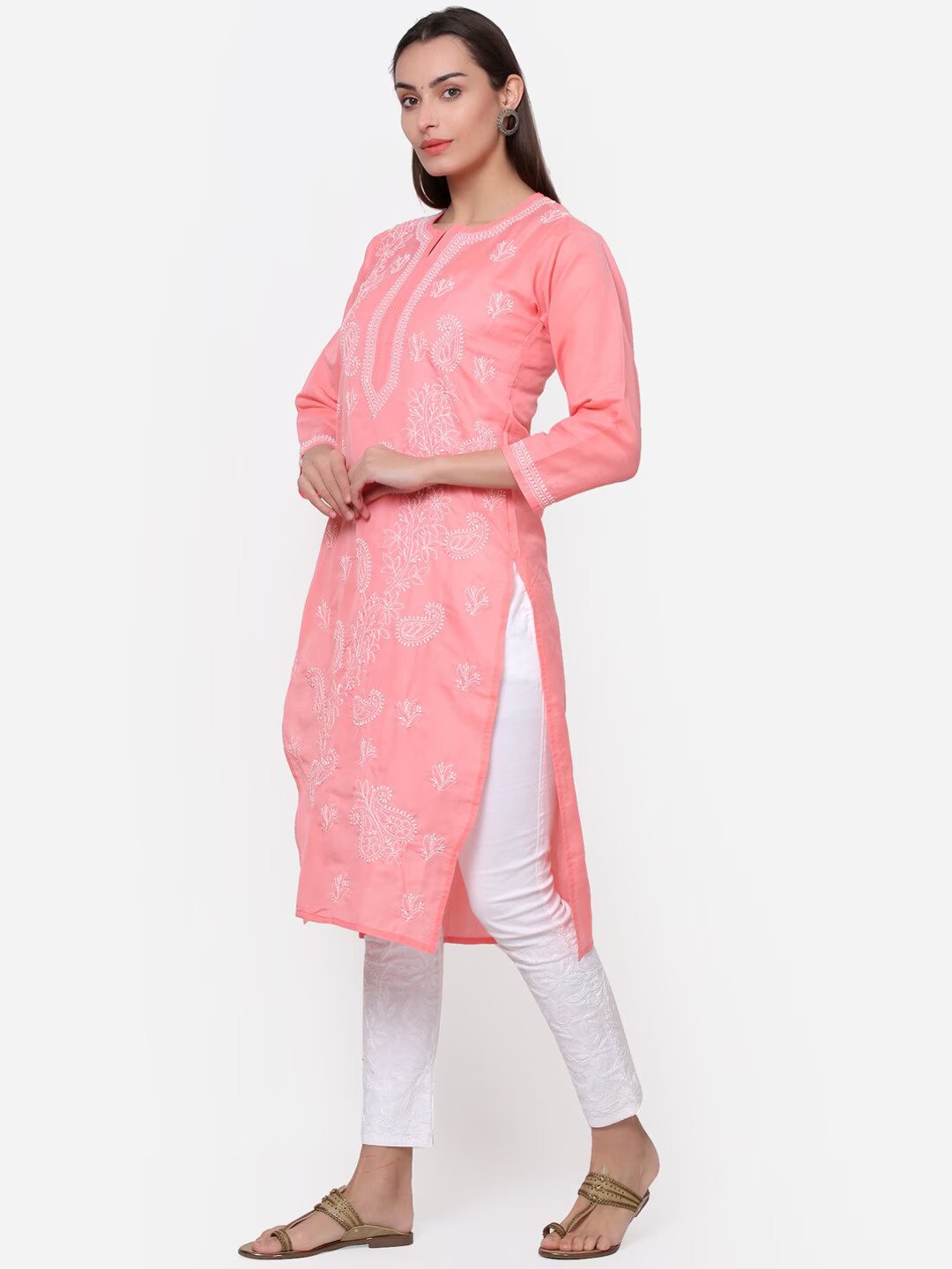 Hand Embroidered Chikankari Cotton Straight Kurta PC3496