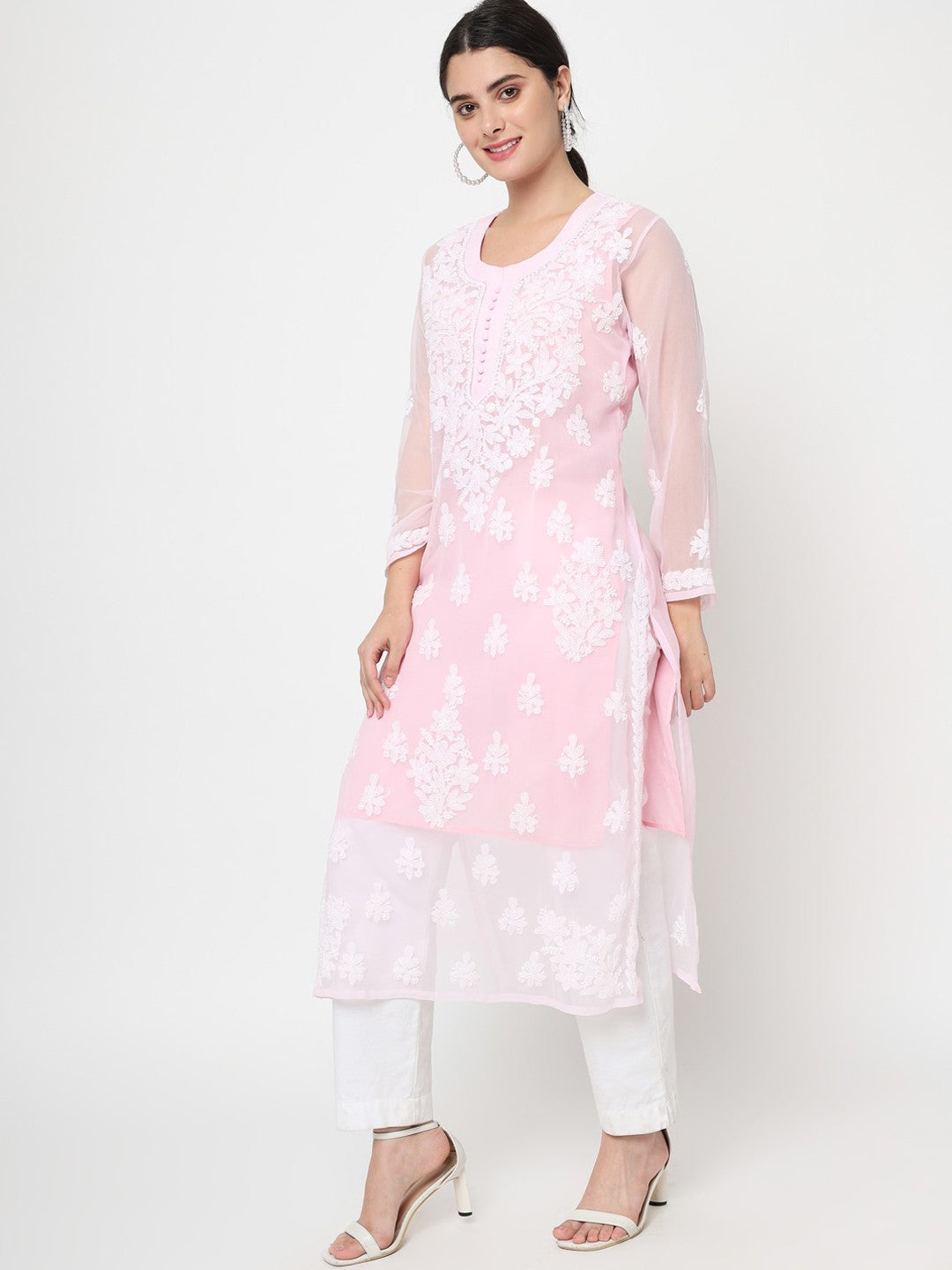 Hand Embroidered Georgette Straight Kurta With Matching Slip-PC3560