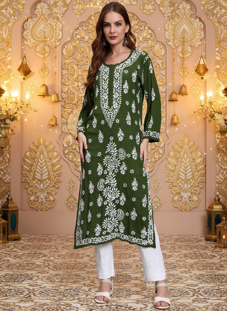Hand Embroidered Chikankari Modal Straight Kurta- PC4042