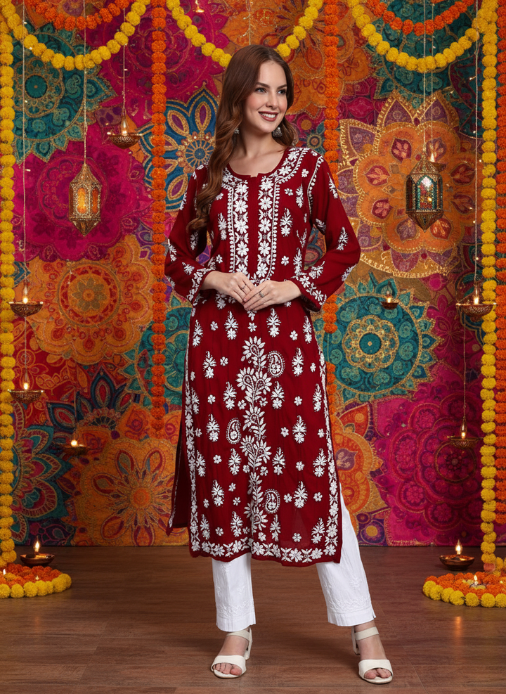 Hand Embroidered Chikankari Modal Straight Kurta- PC4042