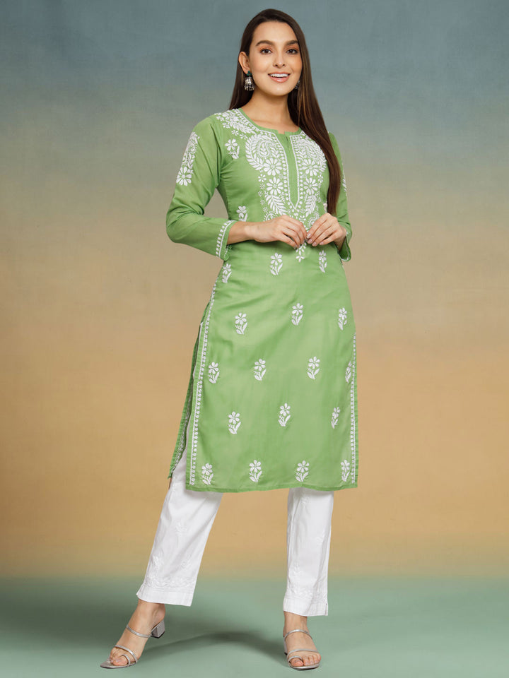 Hand Embroidered Chikankari Cotton Straight Kurta- PC3561