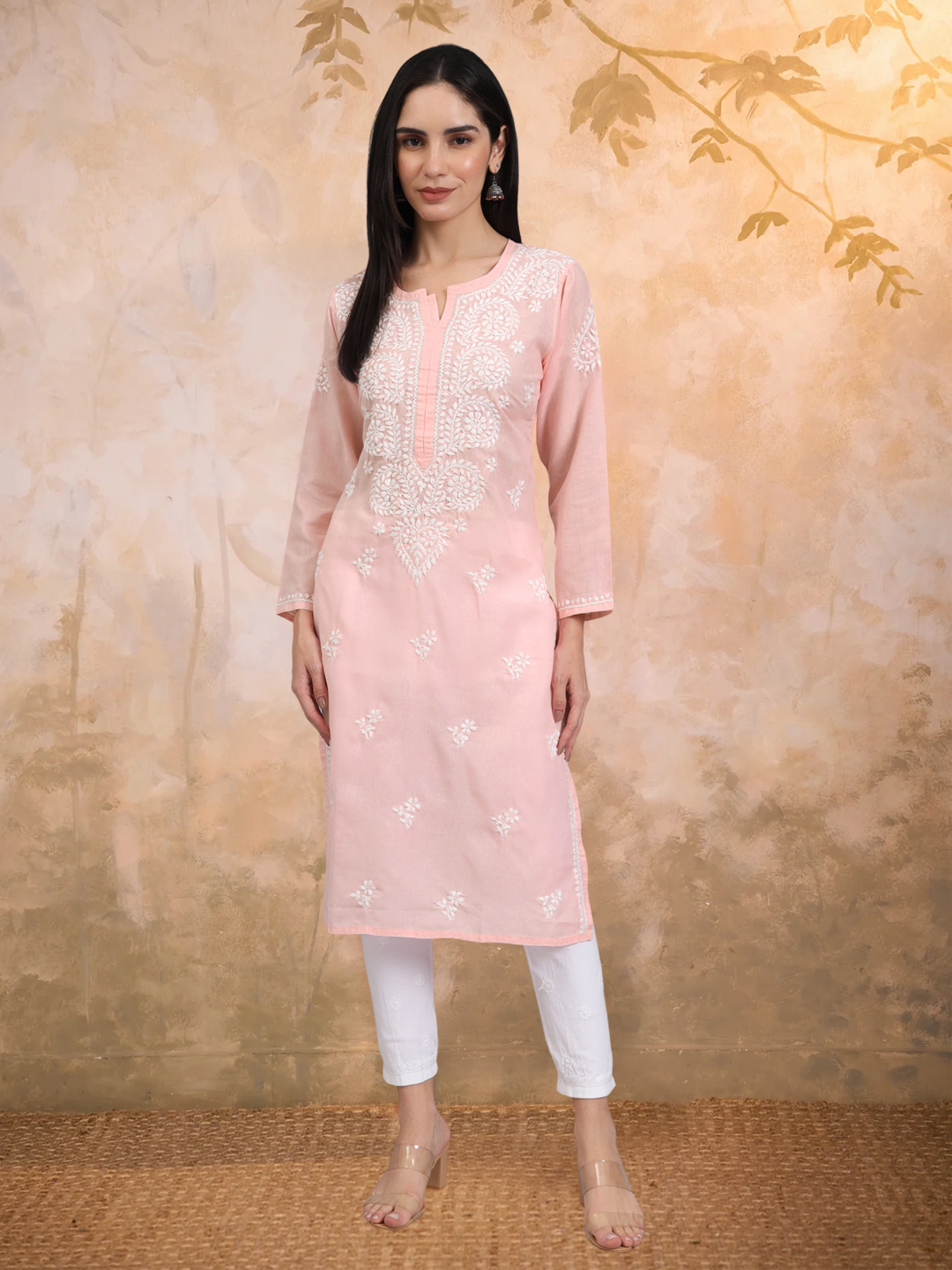 Women Hand Embroidered Lucknowi Chikankari Cotton Ethnic Motifs Kurta PC3997