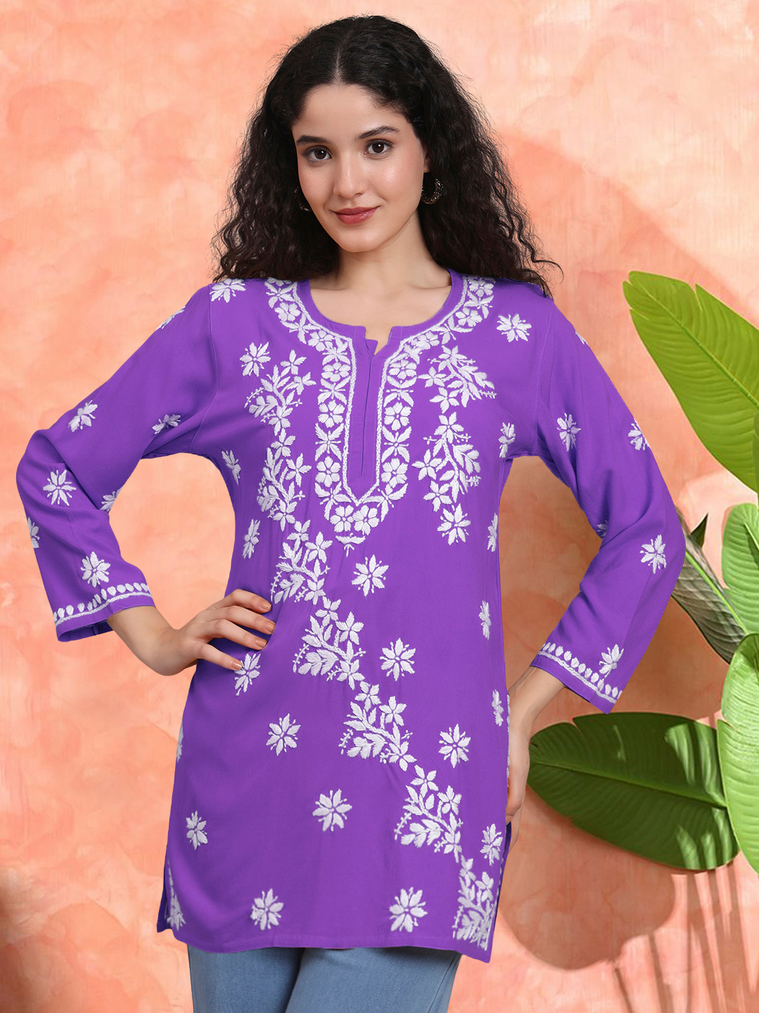 Women Hand Embroidered Chikankari Rayon Kurti PC4071
