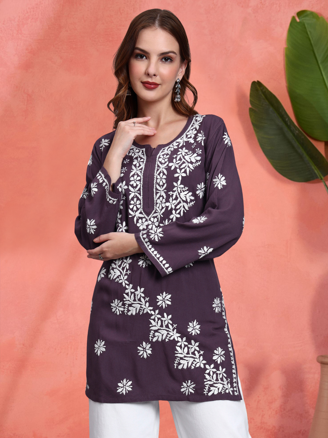 Women Hand Embroidered Chikankari Rayon Kurti PC4071
