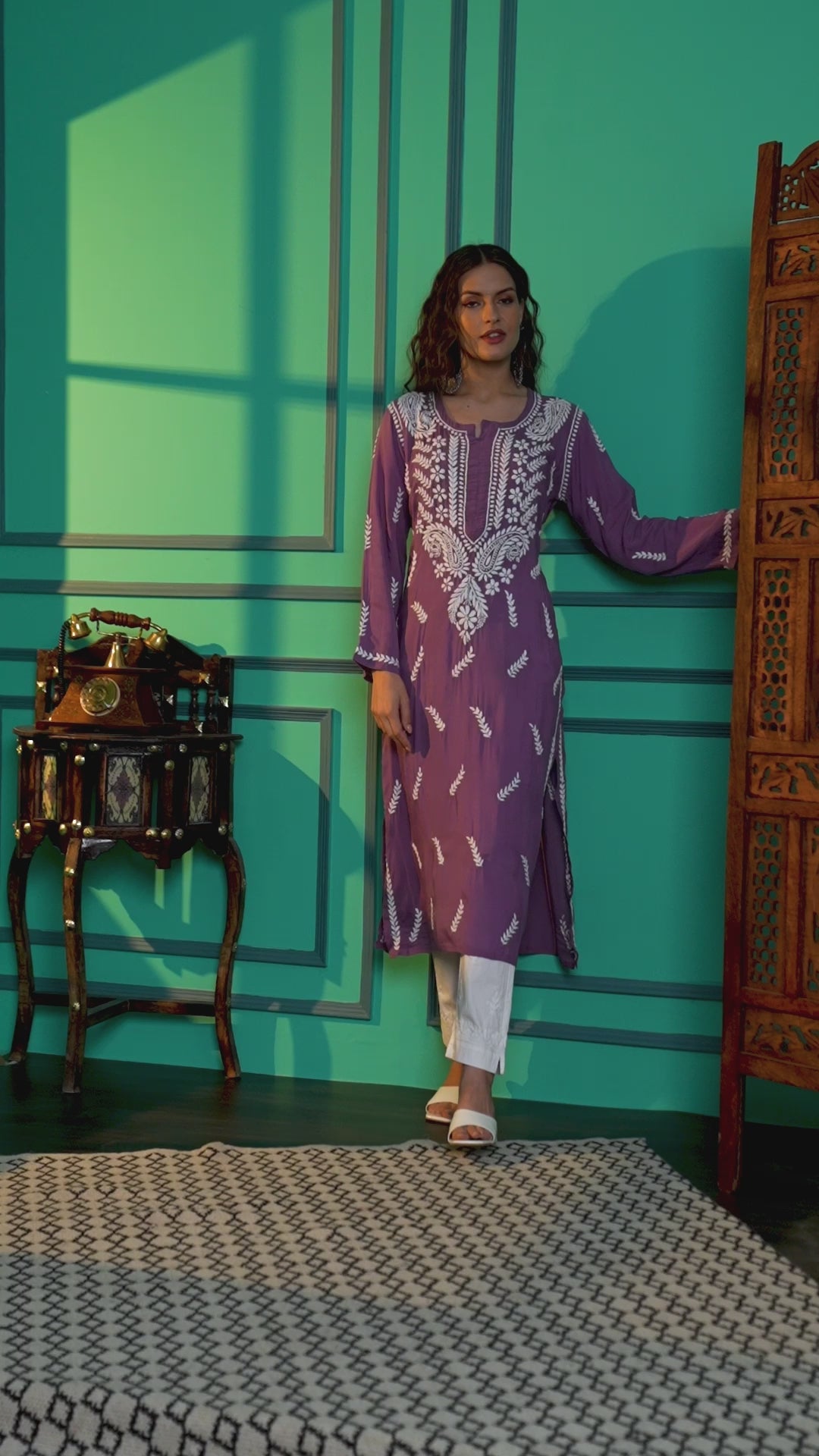 Women Chikankari hand Embroidered Modal kurta-PC3645