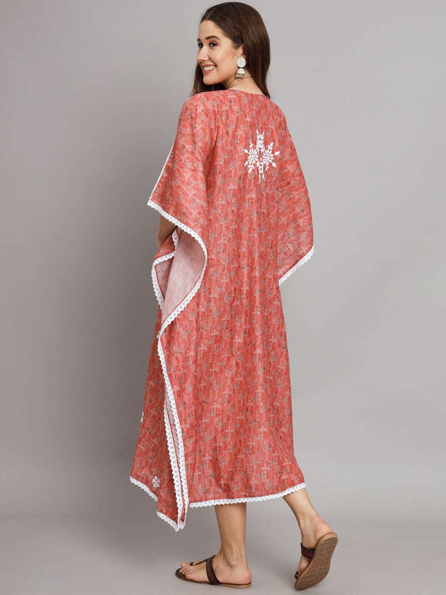Saffron Chikankari Kaftan Dress main image 0