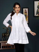 White Chikankari Cotton Tunic with Round Neck